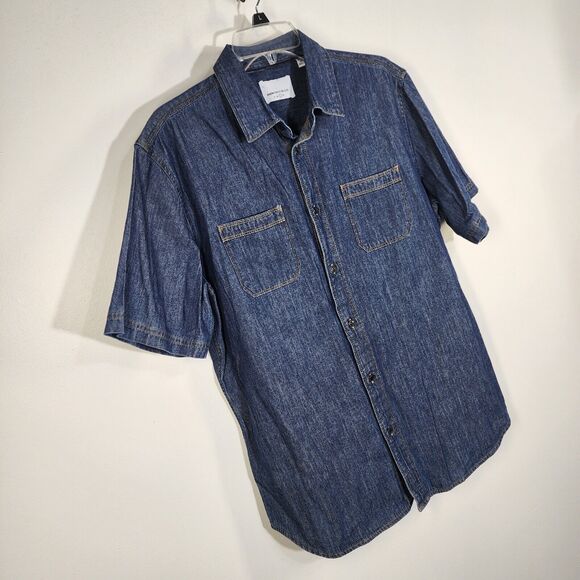 Paperdenim & Cloth Shirt Mens Large Blue Button Down Short Sleeve Denim Pockets - Picture 5 of 11